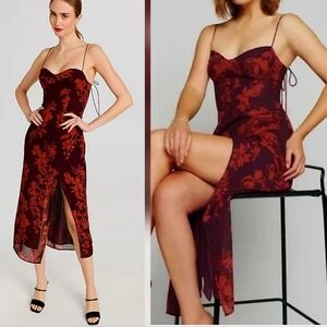 Reformation Kourtney Wine Rust Floral Elegant Mid Length Bustier Dress